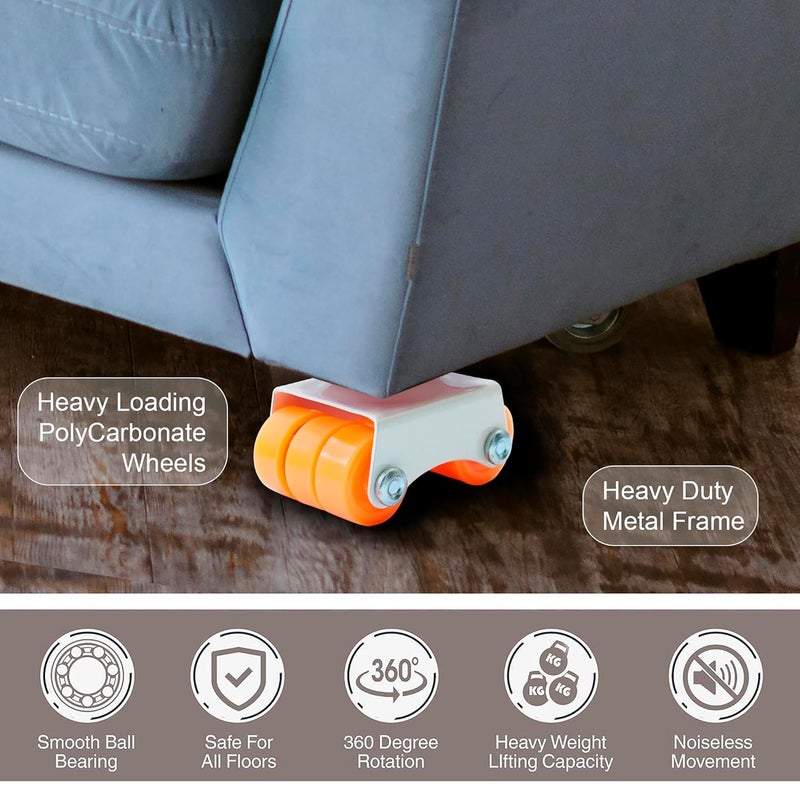 Hepiack 6Wheels Mini Revolving Castor Wheels for Furniture Sofa and Table Orange 300kg Capacity Set of 4 30mm - Image 5