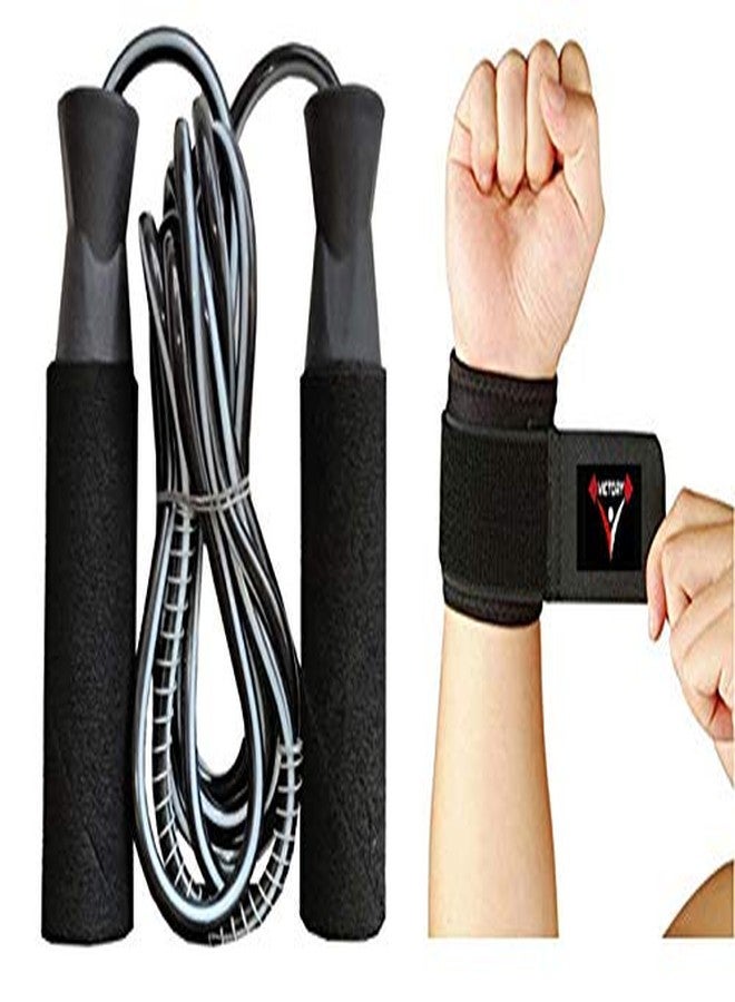 VICTORY Combo -Jumping Skipping Rope with Neoprene Wrist Support (1 Pc) for Training, Exercise and Workout # Man,Woman #Black - Image 2