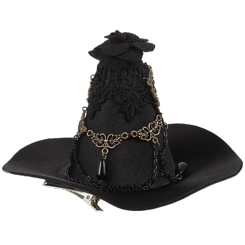 Balck Witch Hat Gothic Rose Tassel Decor Hair Clip Hair Accessories for Halloween Party