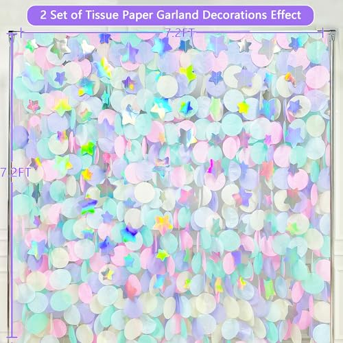 pinkblume 205Ft Pastel Party Decorations Circle Dot Backdrop Streamer Pastel Tissue Paper Polka Dots with Iridescent Star Hanging Garland for Birthday Wedding Bachelorette Engagement Baby Shower Party Supplies - Image 3