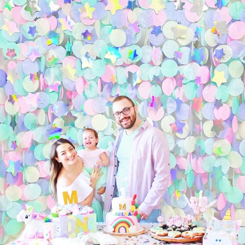 pinkblume 205Ft Pastel Party Decorations Circle Dot Backdrop Streamer Pastel Tissue Paper Polka Dots with Iridescent Star Hanging Garland for Birthday Wedding Bachelorette Engagement Baby Shower Party Supplies - Image 5