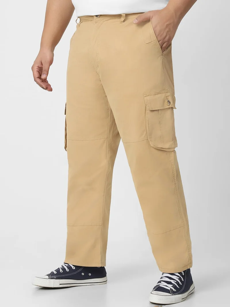 Urbano Fashion  Urbano Plus Men's Beige Regular Fit Solid Cargo Chino Pant with 6 Pockets for Men | Best Price UAE