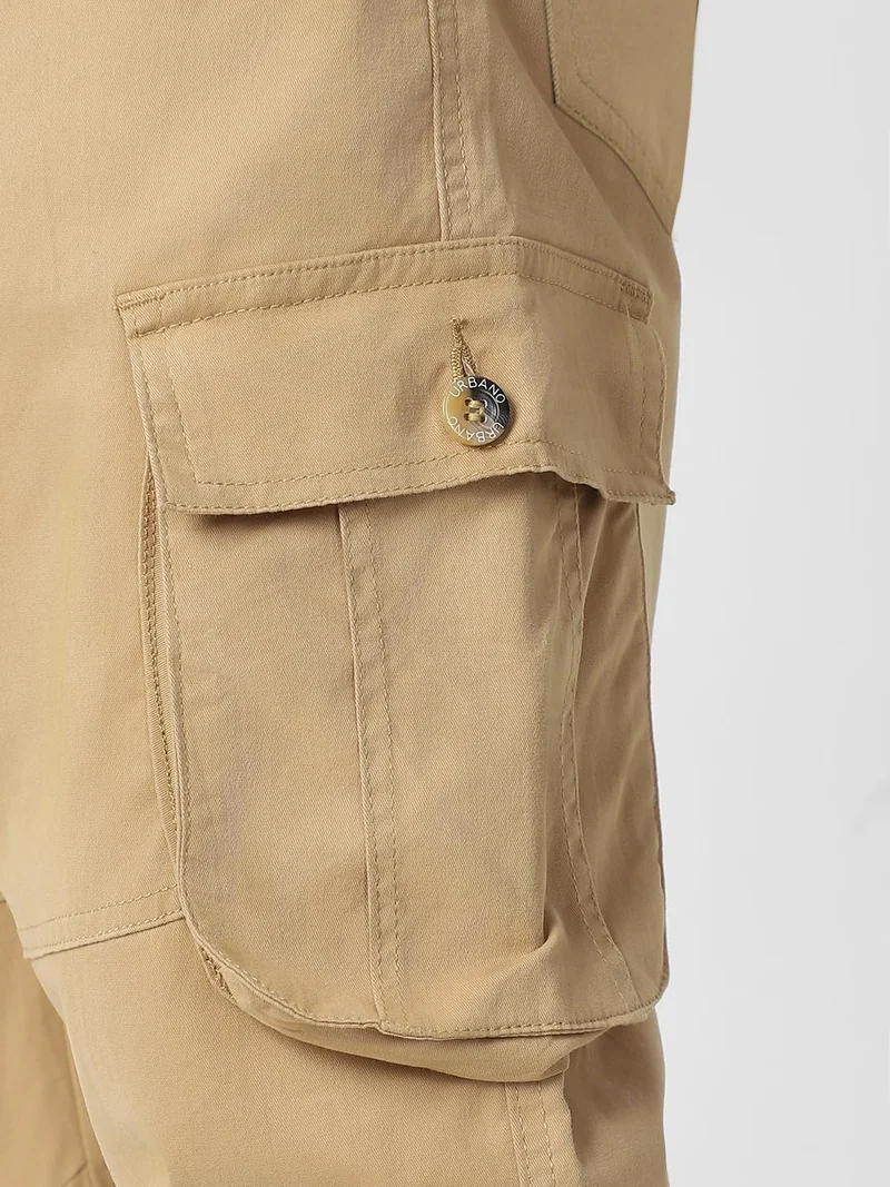 Urbano Fashion  Urbano Plus Men's Beige Regular Fit Solid Cargo Chino Pant with 6 Pockets for Men | Best Price UAE