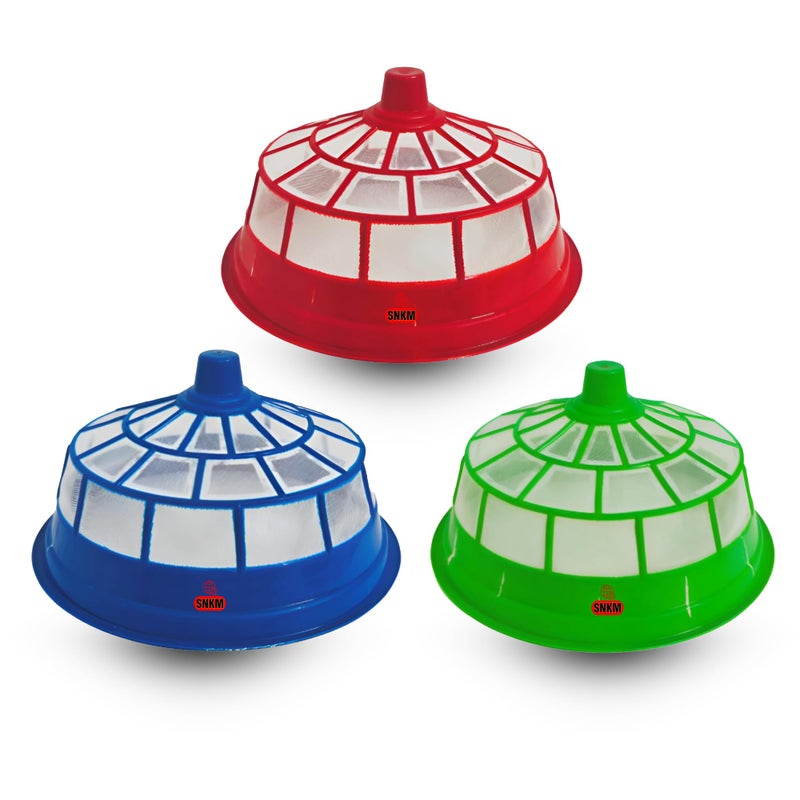 SNKM SNKM Food Cover Net Plastic Dome Big Size Round Net Kitchen Table | Flies Mosquitoes Insect Proof Dining Tables Covers | Fruits, Vegetable, Rice Cover (Large, 30cm/12 Inch Multicolor, Combo Pack of 3)  - Image 1