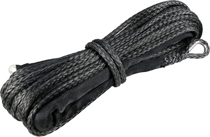 WROUGH 1/4" Synthetic Winch Rope, 1/4 in x 50 Ft 10,000LBs Strength ATV Winch Rope Line with Protecting Sleeve and Thimble, Suitable for ATV, SUV, Vehicle (Black) - Image 1