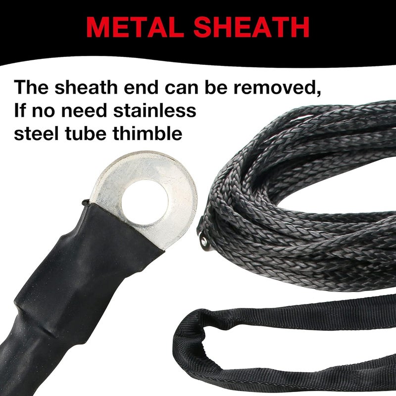WROUGH 1/4" Synthetic Winch Rope, 1/4 in x 50 Ft 10,000LBs Strength ATV Winch Rope Line with Protecting Sleeve and Thimble, Suitable for ATV, SUV, Vehicle (Black) - Image 4