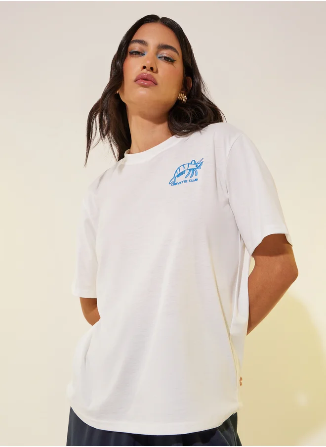 ستايلي Embroidered Round Neck T-Shirt