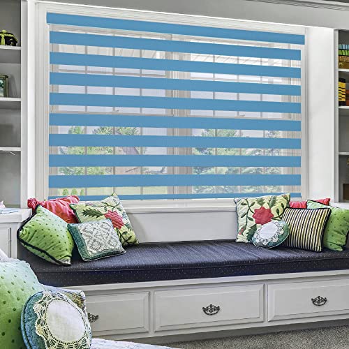 ZEBRA BLINDS Polyester Roller Zebra Blind for Windows Dual Layer Zebra Roller Shades Light Filtering Sheer Window Treatments Privacy Light Control for Day and Night Color Blue W100XH130CM - Image 2