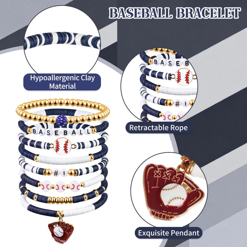 AKAIXI Baseball Clay Beaded Stretch Bracelets, Game Day Friendship Baseball Sport Fan Bracelet for for Sports Game Team Coach Mom Women Men Jewelry Accessories Gifts (Dark Blue and White) - Image 4