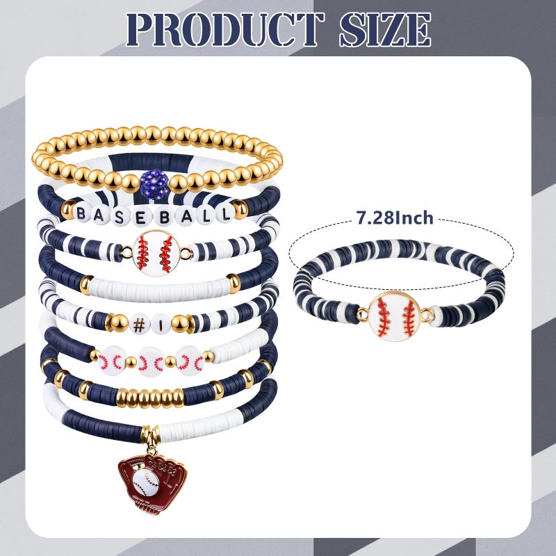 AKAIXI Baseball Clay Beaded Stretch Bracelets, Game Day Friendship Baseball Sport Fan Bracelet for for Sports Game Team Coach Mom Women Men Jewelry Accessories Gifts (Dark Blue and White) - Image 2
