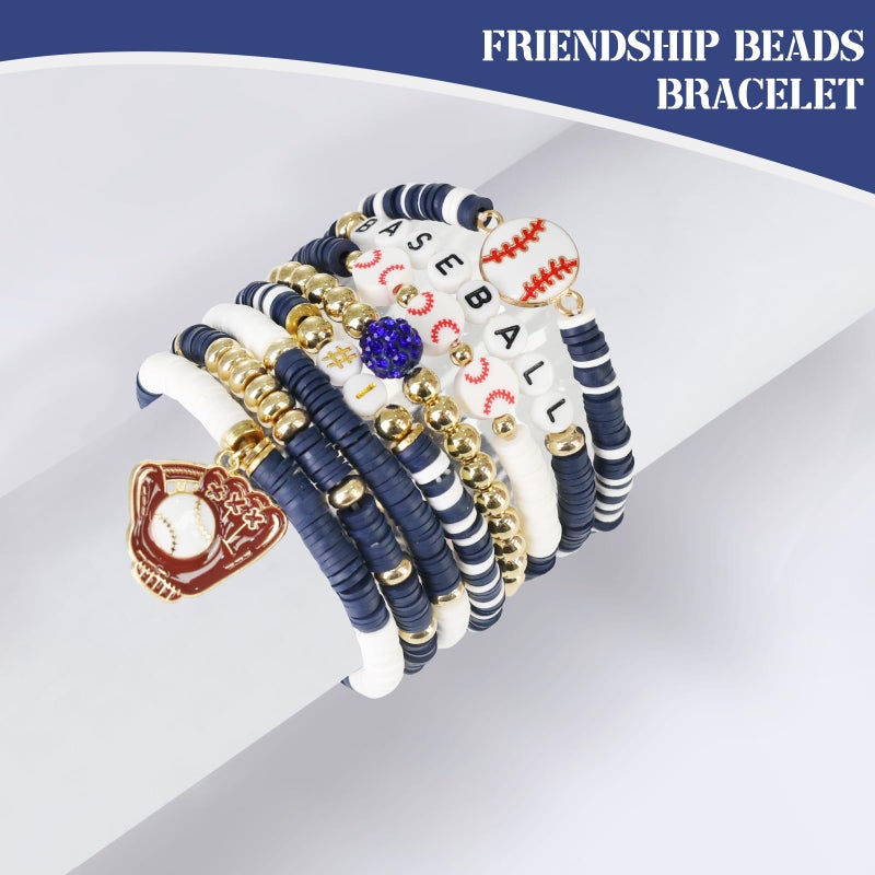 AKAIXI Baseball Clay Beaded Stretch Bracelets, Game Day Friendship Baseball Sport Fan Bracelet for for Sports Game Team Coach Mom Women Men Jewelry Accessories Gifts (Dark Blue and White) - Image 5