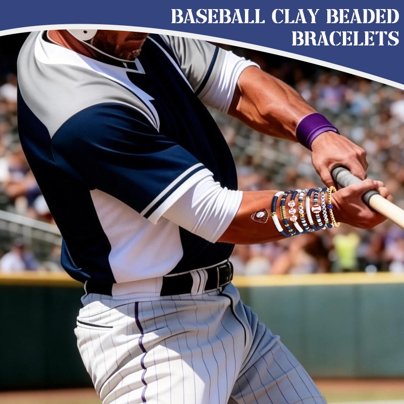 AKAIXI Baseball Clay Beaded Stretch Bracelets, Game Day Friendship Baseball Sport Fan Bracelet for for Sports Game Team Coach Mom Women Men Jewelry Accessories Gifts (Dark Blue and White) - Image 3