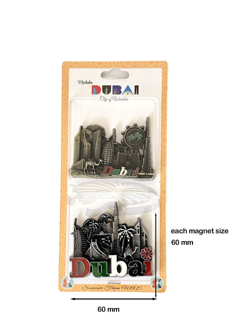 Souvenir Souq Dubai skyscraper metal magnets 6×6 cm (2 pcs), stylish design for fridge décor or gifting. - Image 2