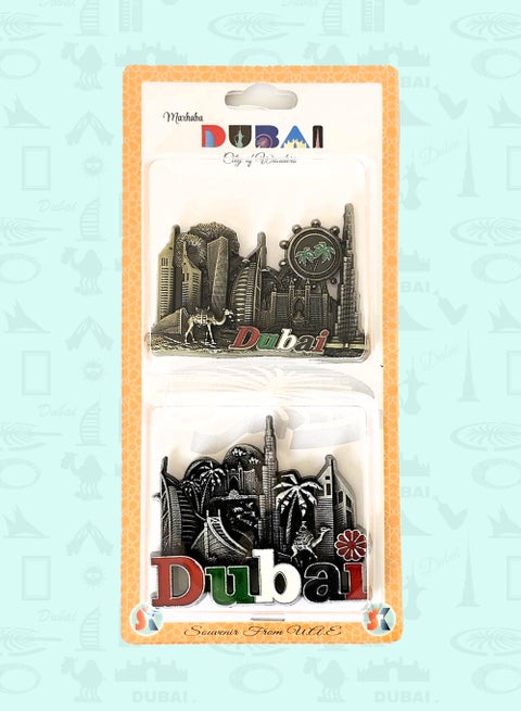 Dubai skyscraper metal magnets 6×6 cm (2 pcs), stylish design for fridge décor or gifting.