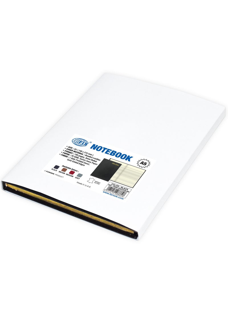 FIS FIS Golden Notebook Bonded Leather, Size A5, Italian Ivory Paper, 70 GSM, 196 Pages, 8 mm Ruled, 1 Side Padded Cover, Gold Gilded Edges, Colour Black - FSNB1SA5GIVBLBK  - Image 5