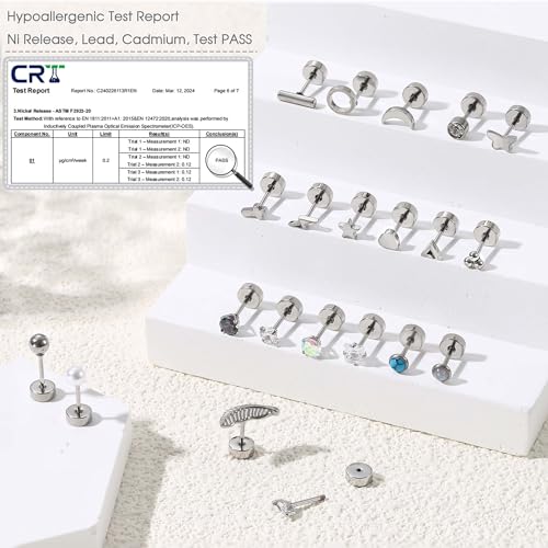 Jstyle 21 Pairs Hypoallergenic Flat Back Stud Earrings for Women Men Surgical Stainless Steel Earrings for Sensitive Ears Cartilage Earring Small Studs Earrings Set Stacks Screw Back Silver Earrings - Image 3