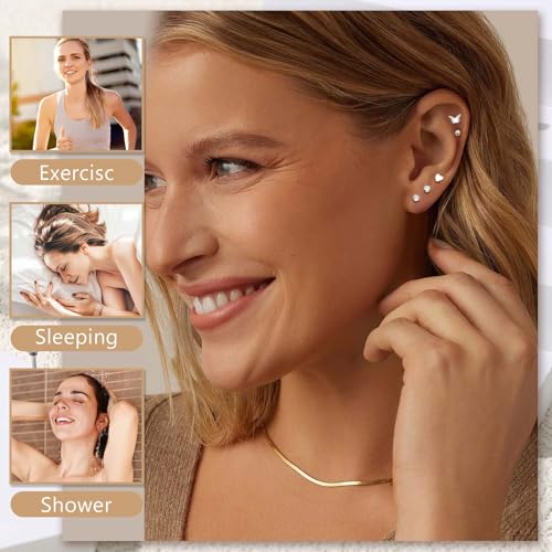 Jstyle 21 Pairs Hypoallergenic Flat Back Stud Earrings for Women Men Surgical Stainless Steel Earrings for Sensitive Ears Cartilage Earring Small Studs Earrings Set Stacks Screw Back Silver Earrings - Image 5