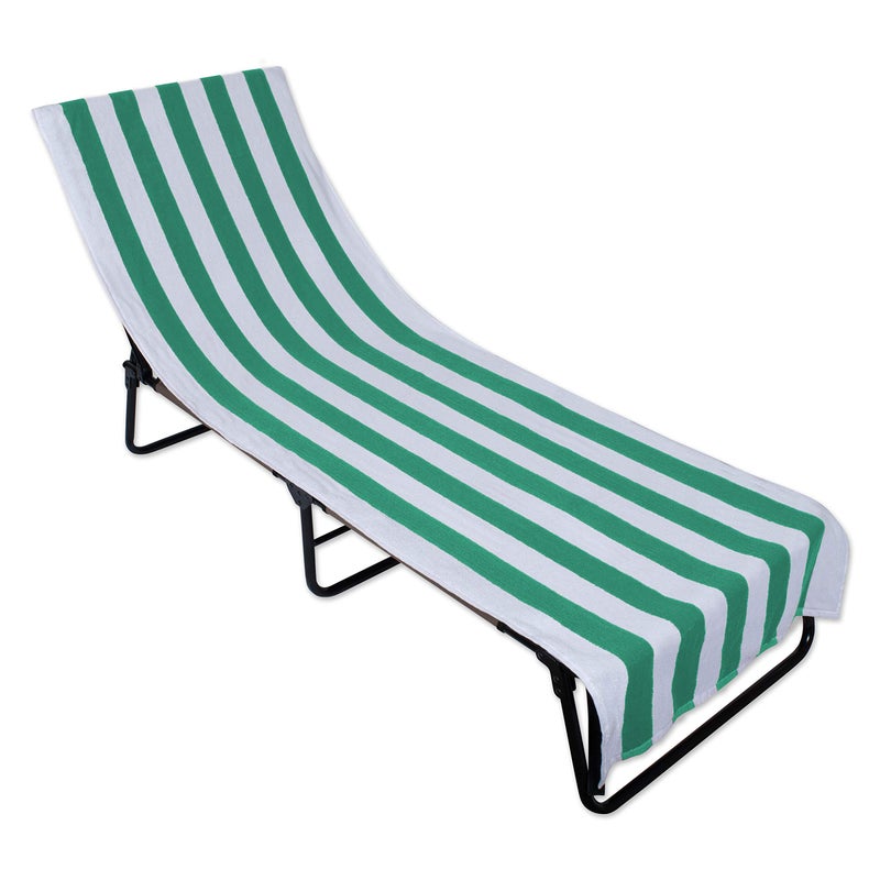 DII Stripe Beach Lounge Chair Towel with Fitted Top Pocket 26x82 Emerald Green