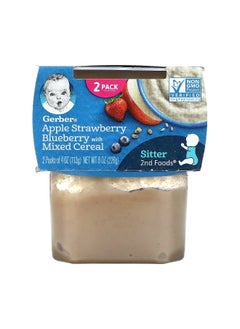 Gerber Gerber, Apple Strawberry Blueberry with Mixed Cereal, 2nd Foods, 2 Pack, 4 oz (113 g) Each  - Image 1