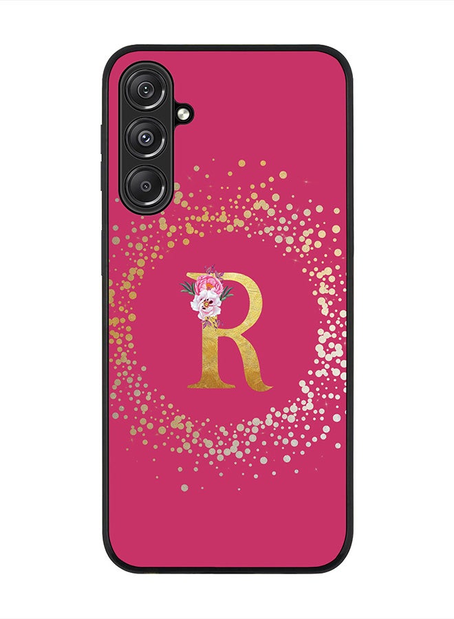 Stylizedd Rugged Black Edge case for Samsung Galaxy M34 5G, Slim fit Flexible   Custom Monogram Initial Letter Floral Pattern Alphabet - R (Dark Pink Rose) - Image 1