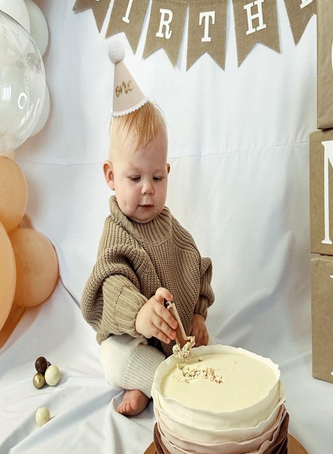 HGFC 1st Birthday Hat For Baby - Natural Boho First/1st Birthday Decorations, Boho First Birthday Crown,Cake Smash Photo Prop (Beige) - Image 3