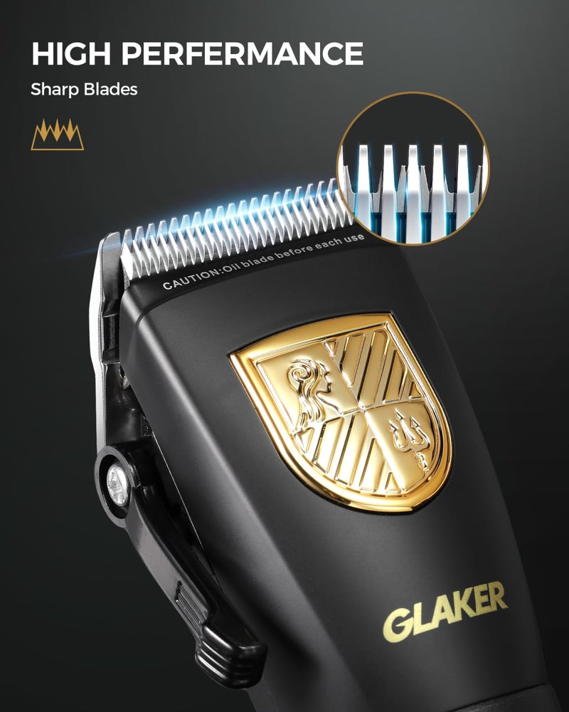 GLAKER مقصات شعر جلاكر للرجال احترافية، مقصات لاسلكية لقص الشعر، مجموعة مقصات ومشذب شعر للرجال مع شاشة LED و 15 مشط إرشادي - Image 4
