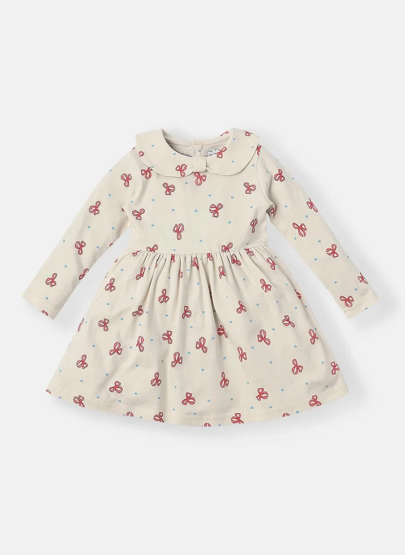 Nautinati Nautinati Infants Cotton Peter Pan Collar Bow Printed Dress with Headband