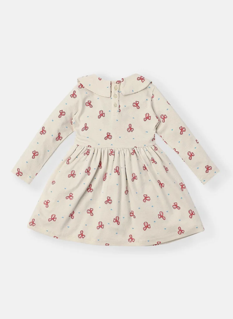 Nautinati Nautinati Infants Cotton Peter Pan Collar Bow Printed Dress with Headband
