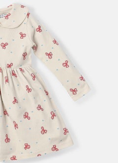 Nautinati Nautinati Infants Cotton Peter Pan Collar Bow Printed Dress with Headband  - Image 5