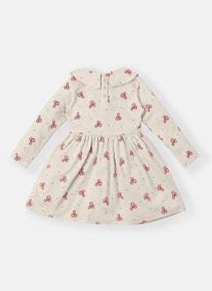 Nautinati Nautinati Infants Cotton Peter Pan Collar Bow Printed Dress with Headband  - Image 2