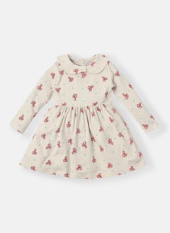 Nautinati Nautinati Infants Cotton Peter Pan Collar Bow Printed Dress with Headband  - Image 1
