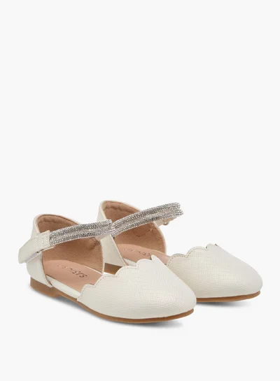 JUNIORS Scallop Detail Ballerina Shoes with Hook and Loop Closure