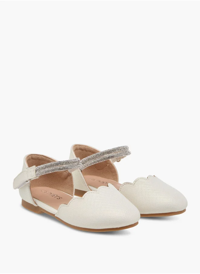 JUNIORS Scallop Detail Ballerina Shoes with Hook and Loop Closure