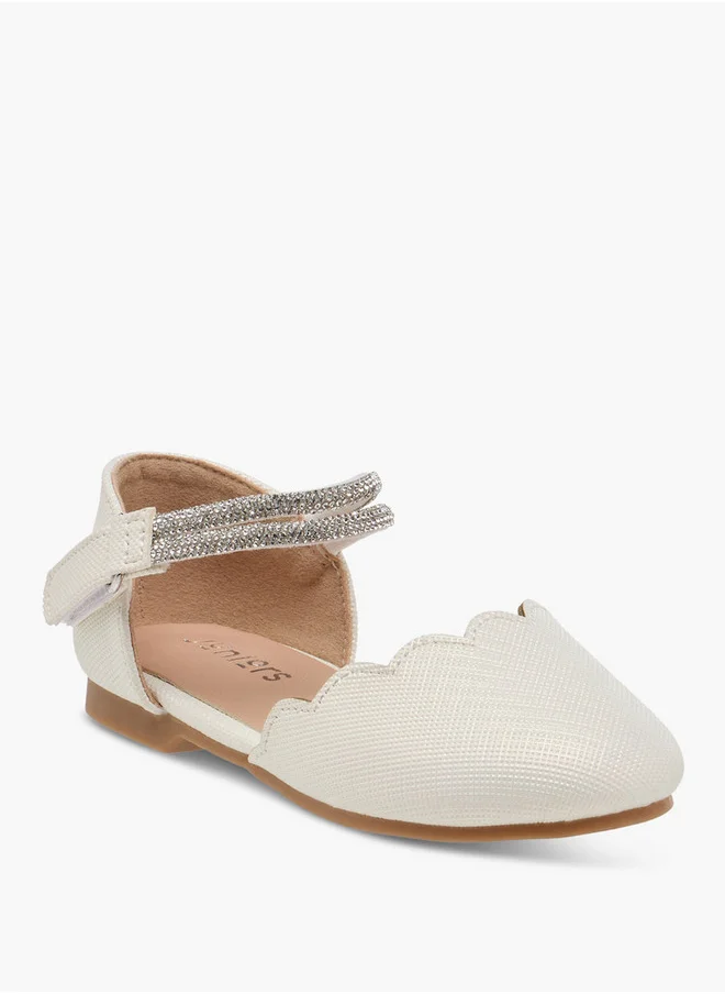 JUNIORS Scallop Detail Ballerina Shoes with Hook and Loop Closure