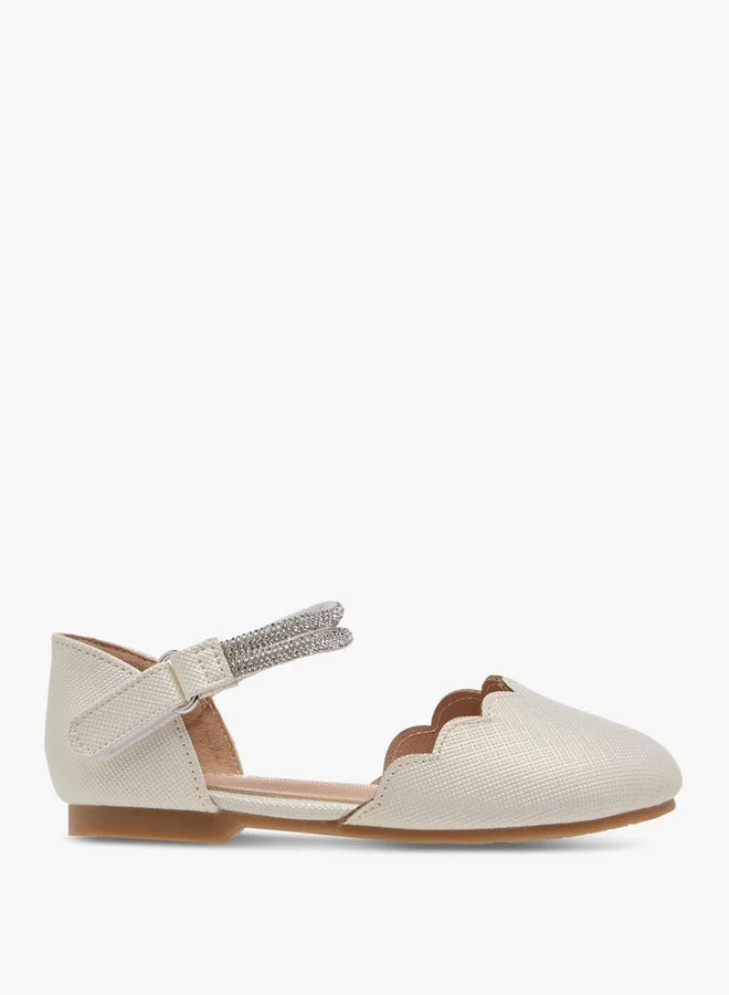 جونيورز حذاء باليرينا بتفاصيل صدفي وإغلاق بشريط لاصق