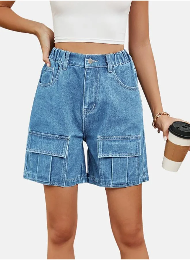 يونيكي Blue Solid Denim Shorts