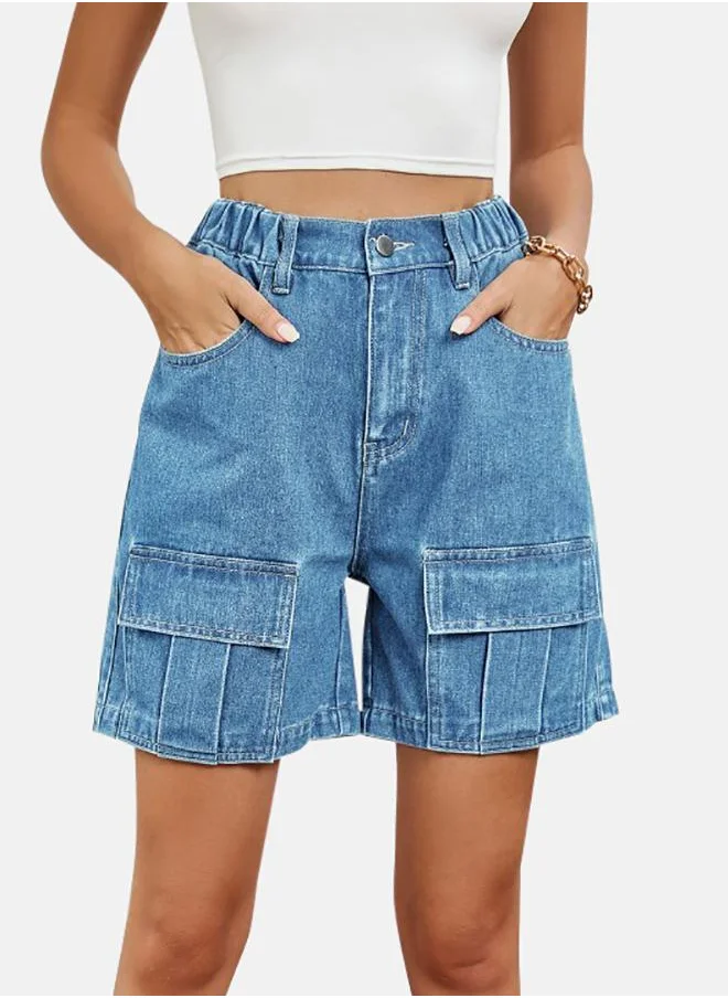 يونيكي Blue Solid Denim Shorts