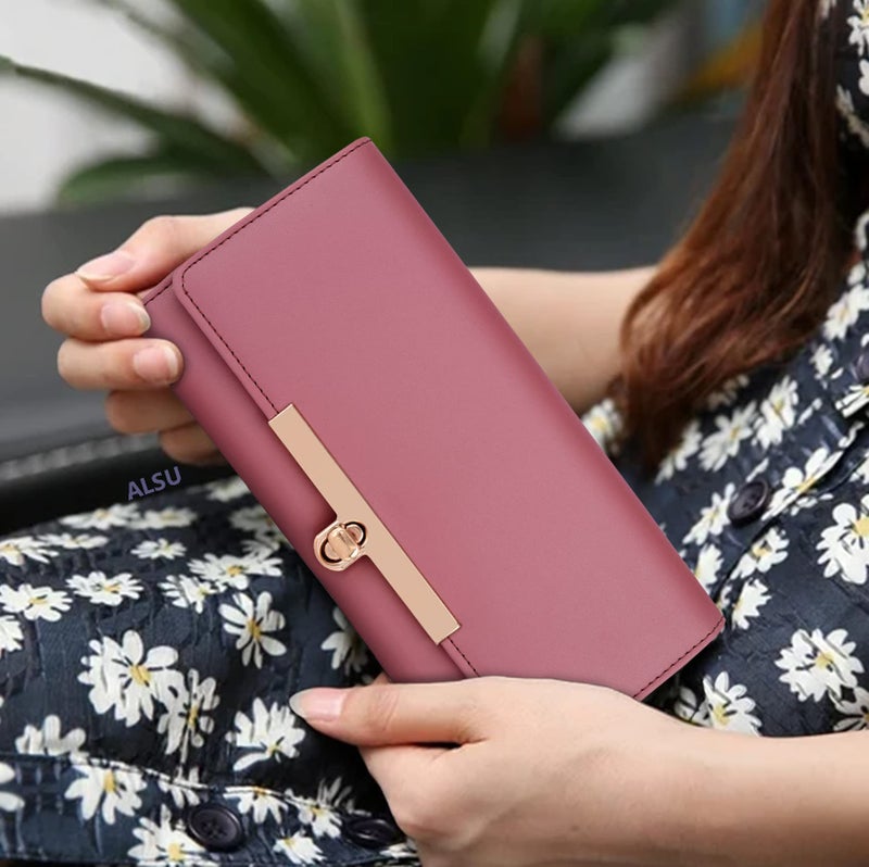 ALSU Women's Wallet | Stylish Purse for with Phone Pocket,4 Card Pocket and Multiple Compartment| Party Clutch for Girl | Lock Closure | Travel Hand Purse for Women| Office Bag for Women (Peach) - Image 2