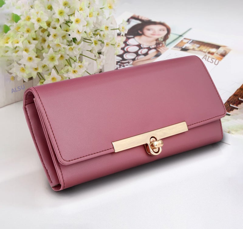 ALSU Women's Wallet | Stylish Purse for with Phone Pocket,4 Card Pocket and Multiple Compartment| Party Clutch for Girl | Lock Closure | Travel Hand Purse for Women| Office Bag for Women (Peach) - Image 4