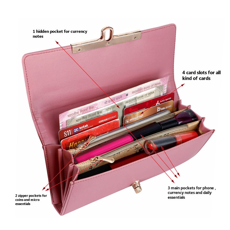 ALSU Women's Wallet | Stylish Purse for with Phone Pocket,4 Card Pocket and Multiple Compartment| Party Clutch for Girl | Lock Closure | Travel Hand Purse for Women| Office Bag for Women (Peach) - Image 5