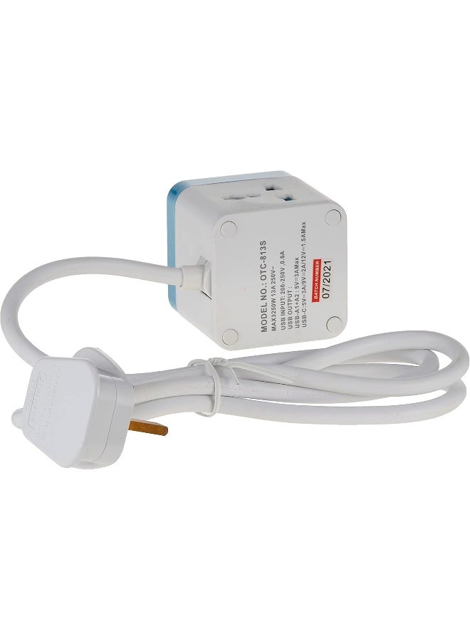 OSHTRACO 3 Way Universal Plug Input Power Charging Cube with 1x18W PD Charger&2xUSB-A Charging Ports & 1.5M FlexibleCord - Image 2