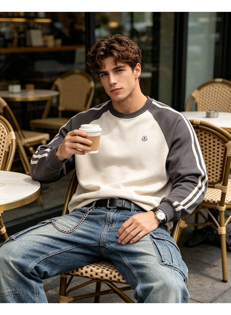 MONCLER LES SOMMETS Moncler Raglan Crew Neck Sweatshirt Casual Street Style Relaxed Fit Men's & Women's Off White Dark Grey - Image 1