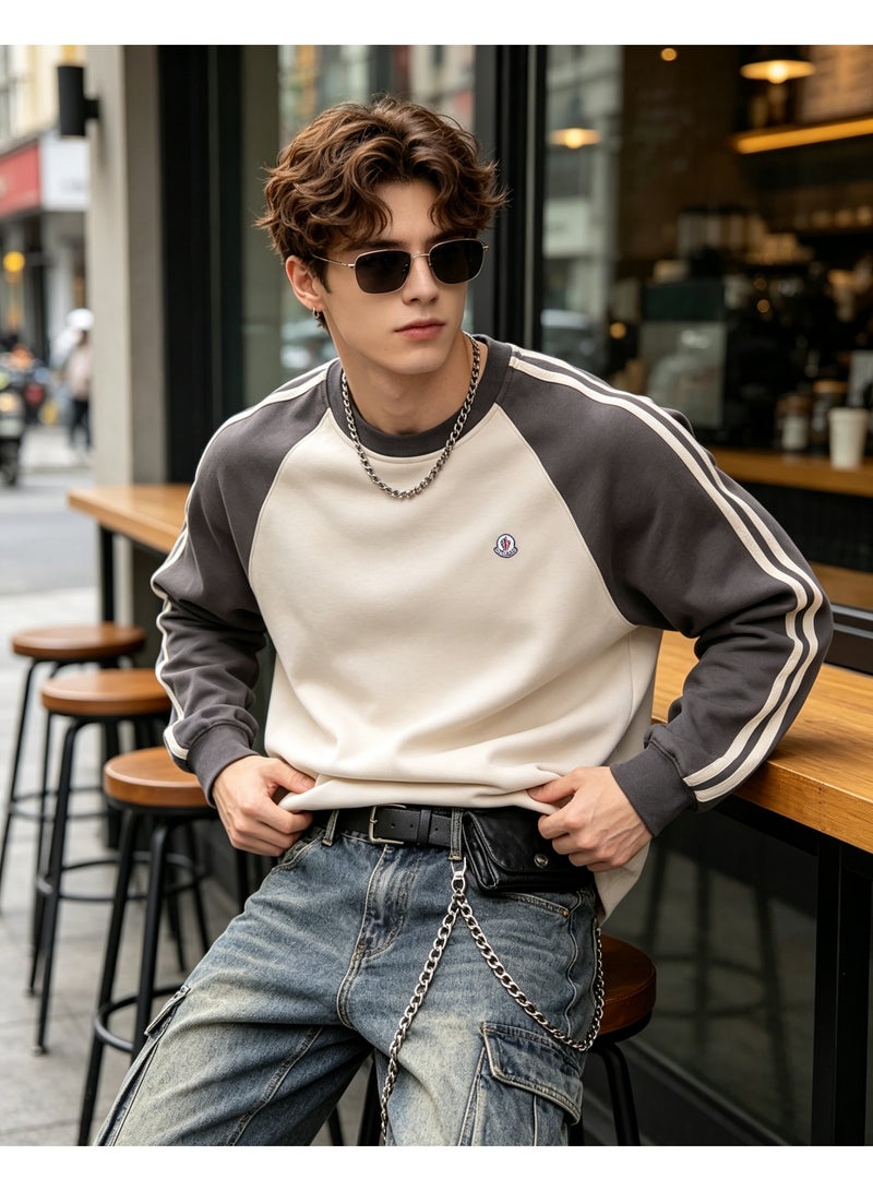 MONCLER LES SOMMETS Moncler Raglan Crew Neck Sweatshirt Casual Street Style Relaxed Fit Men's & Women's Off White Dark Grey - Image 3