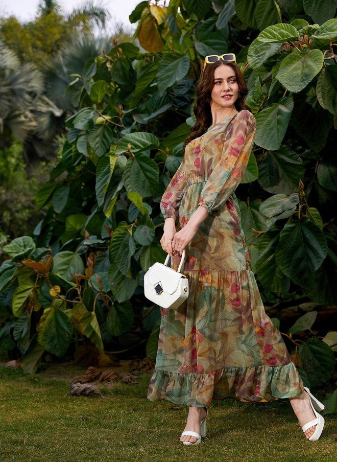 SASSAFRAS Floral Print Georgette A-Line Maxi Dress for Women - Image 5