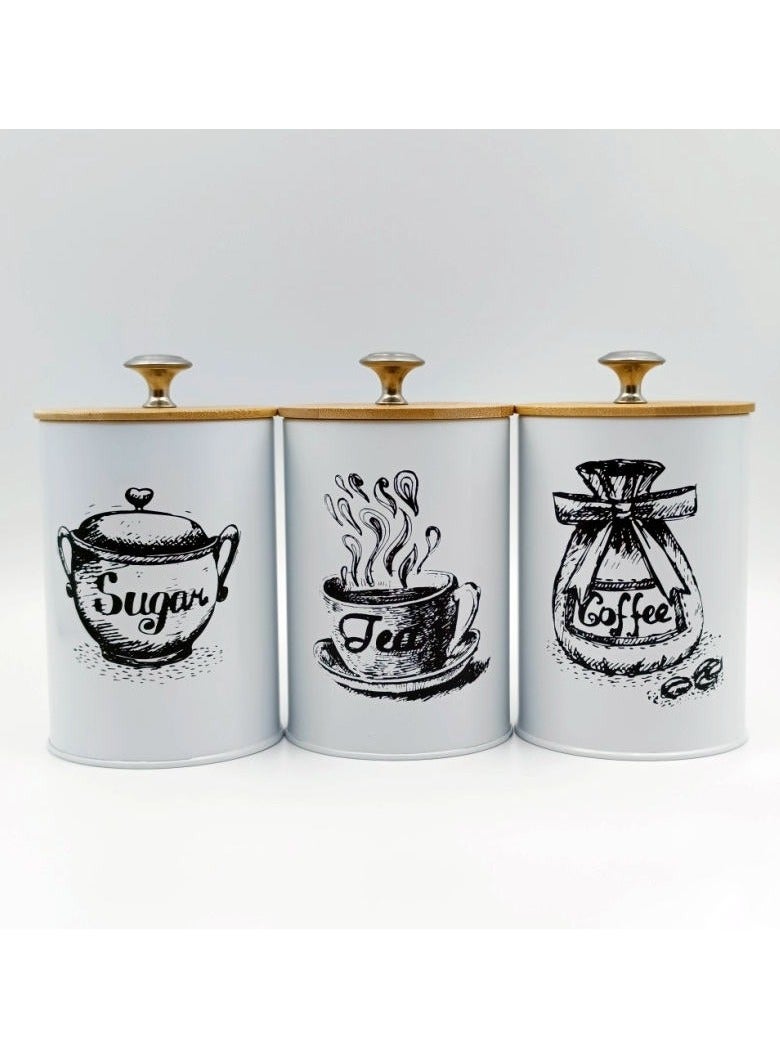 Arabest Nordic Style Living Room, Kitchen, Dining room, Suitable for Bamboo Lid Sealed Coffee, Sugar, Tea Storage Can 3-piece set - Image 1