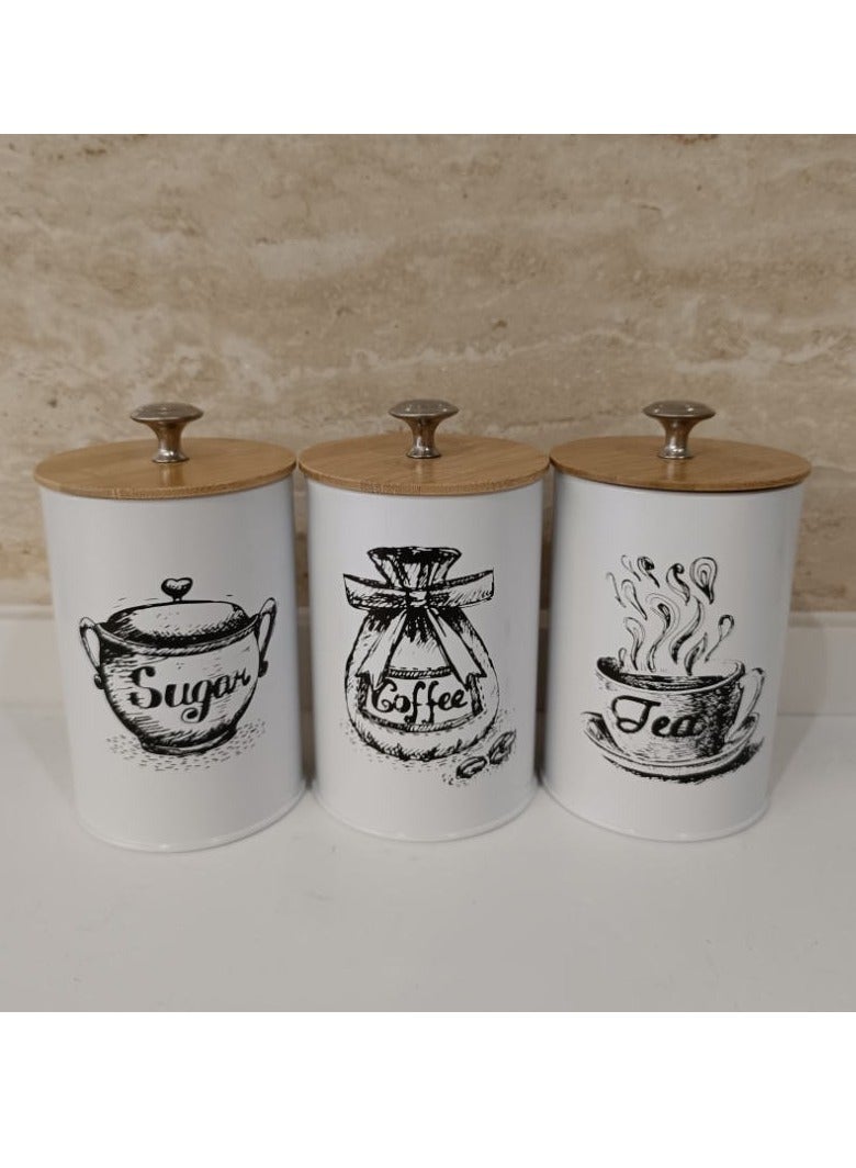 Arabest Nordic Style Living Room, Kitchen, Dining room, Suitable for Bamboo Lid Sealed Coffee, Sugar, Tea Storage Can 3-piece set - Image 4