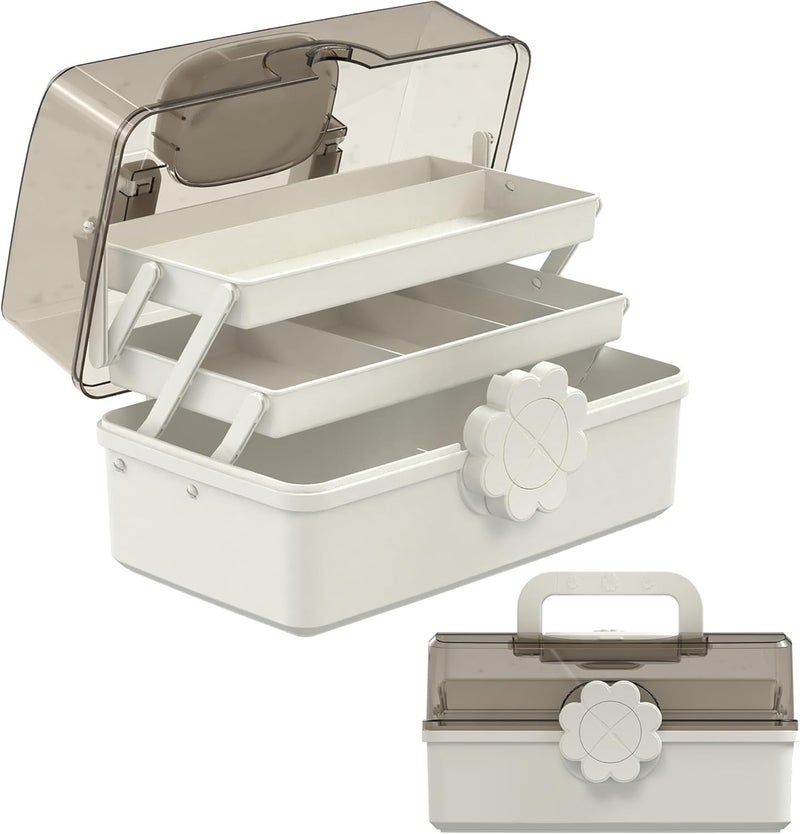 Covetree Hair Accessories Organizer with Handle sewing organizerï¼ŒLockable Three-Layer Multipurpose Art Supplies Storage Box and Storage Plastic Jewelry Box (white) - Image 1