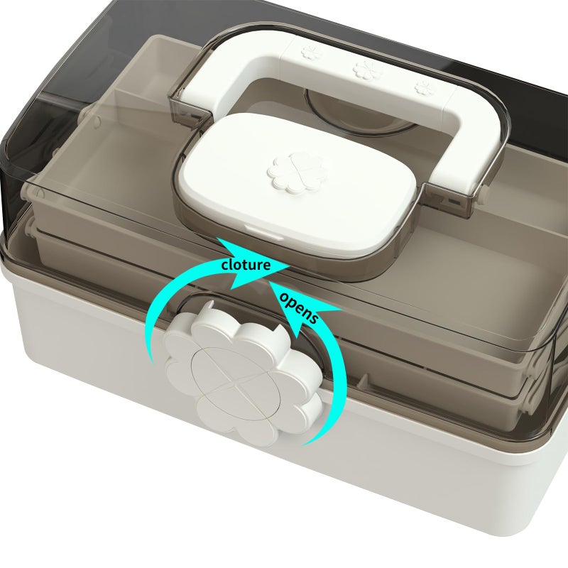 Covetree Hair Accessories Organizer with Handle sewing organizerï¼ŒLockable Three-Layer Multipurpose Art Supplies Storage Box and Storage Plastic Jewelry Box (white) - Image 2