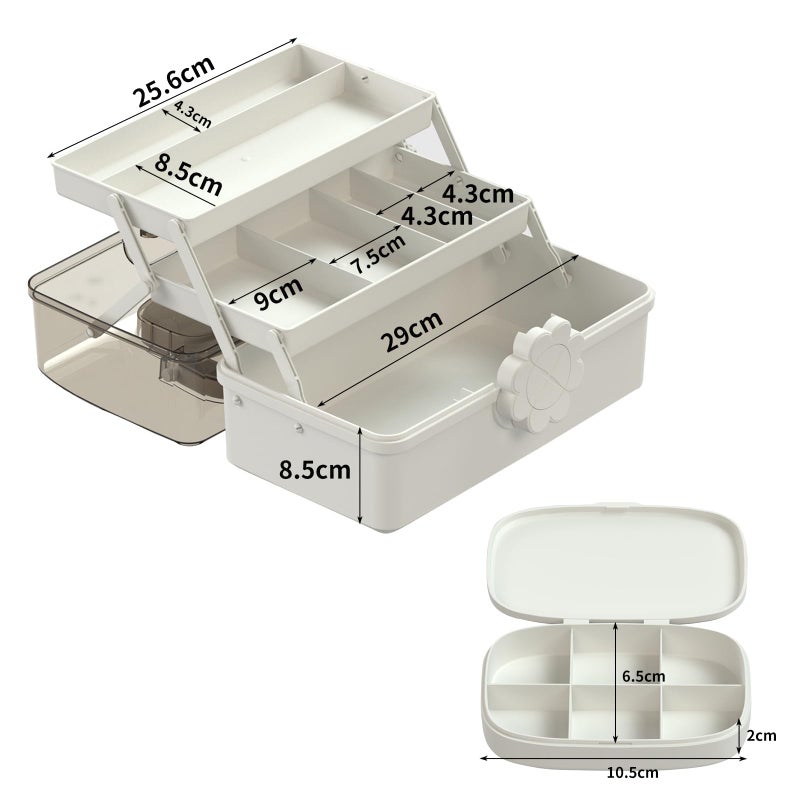 Covetree Hair Accessories Organizer with Handle sewing organizerï¼ŒLockable Three-Layer Multipurpose Art Supplies Storage Box and Storage Plastic Jewelry Box (white) - Image 3