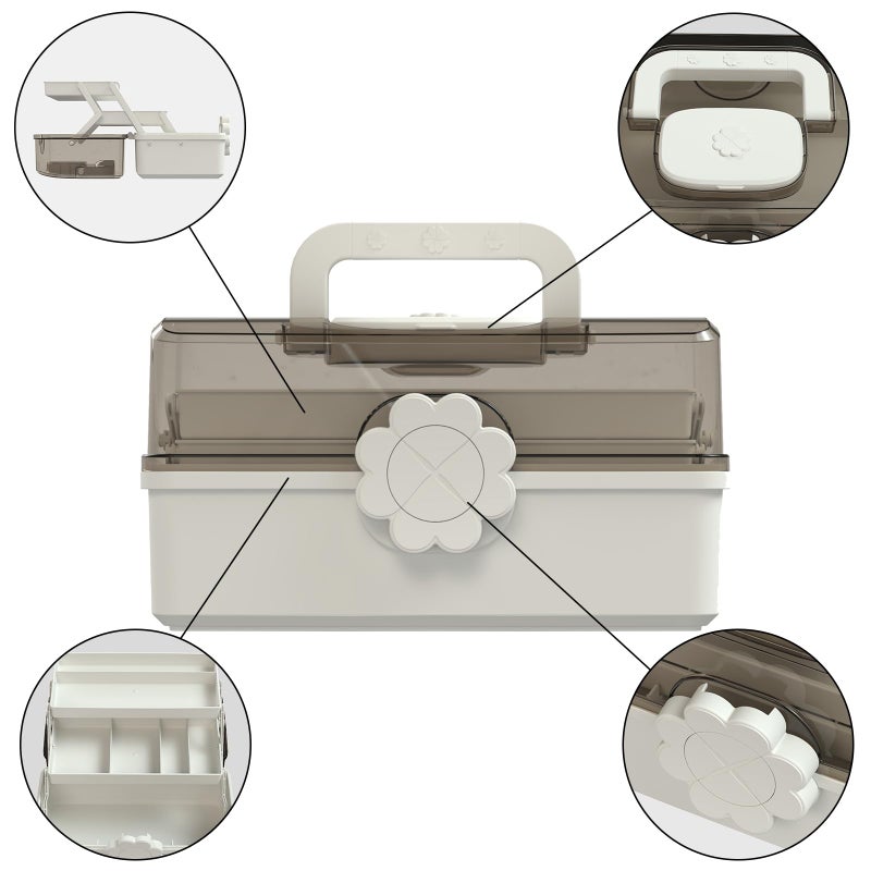 Covetree Hair Accessories Organizer with Handle sewing organizerï¼ŒLockable Three-Layer Multipurpose Art Supplies Storage Box and Storage Plastic Jewelry Box (white) - Image 4